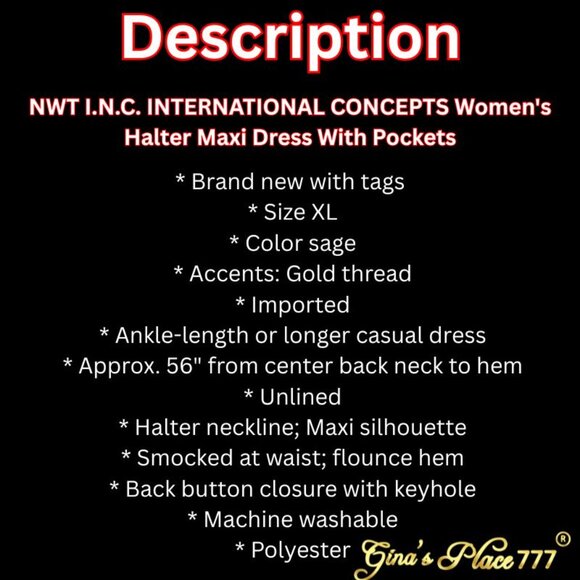 NWT I.N.C. INTERNATIONAL CONCEPTS Women's Halter Maxi Dress With Pockets - Picture 6 of 10